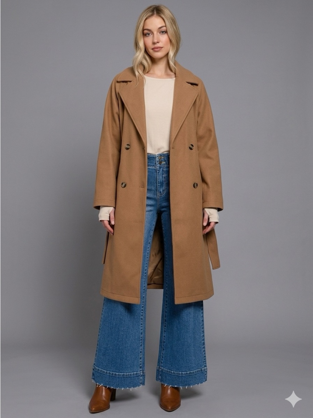 Zenana Outfitters Camel Single-Breasted Trench Coat